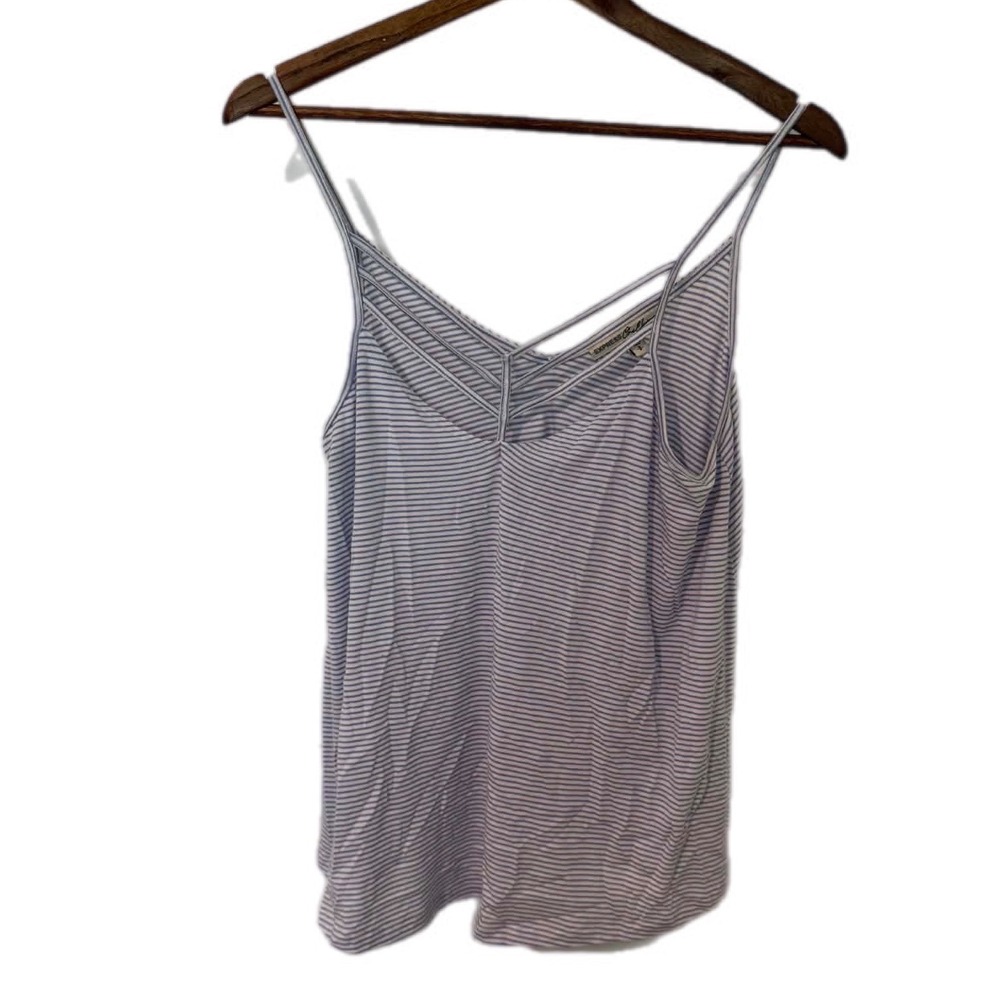 Express Camisole Women S Blue White Excellent Striped V-Neck Strappy Tank Top